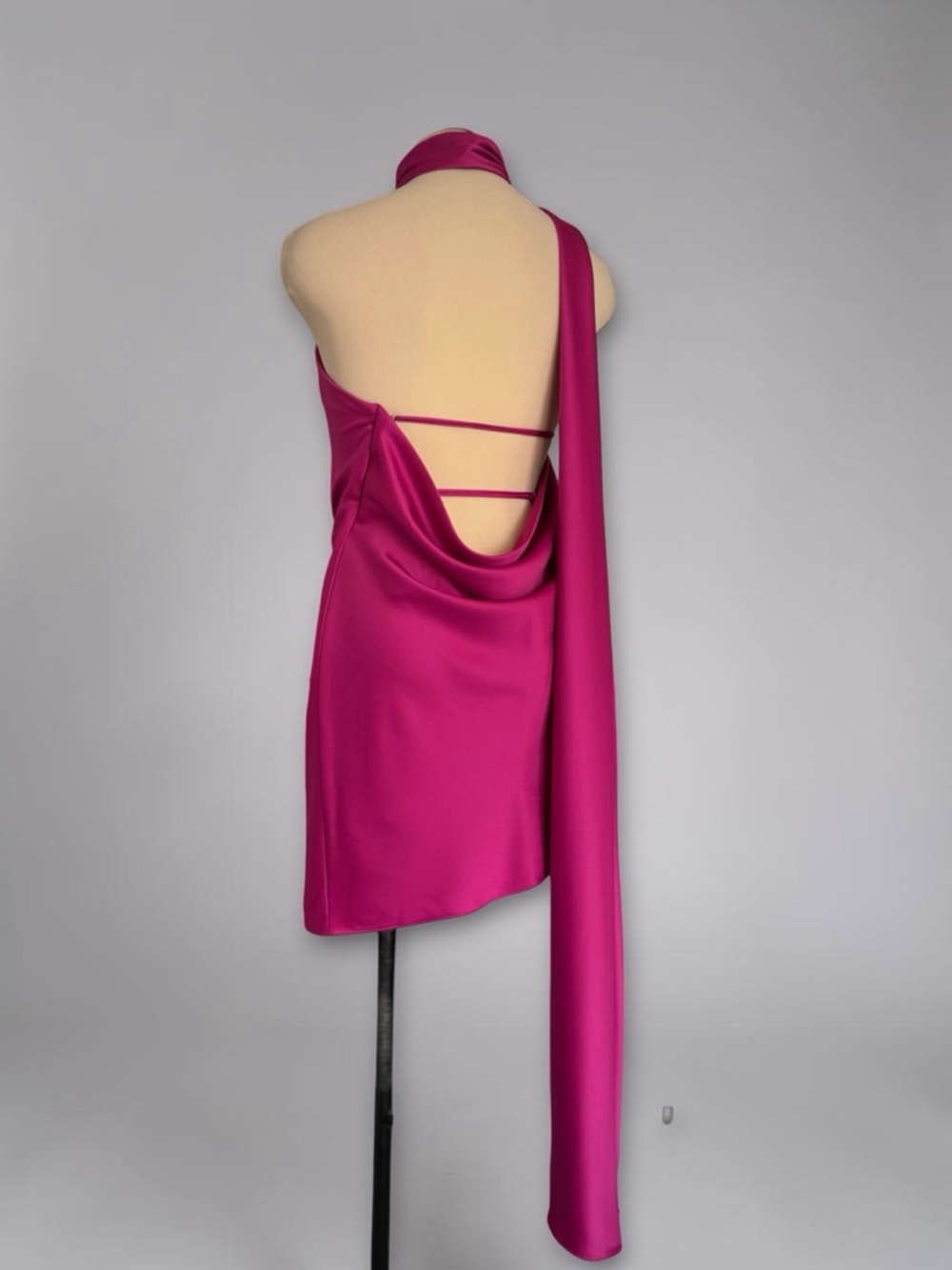 ✨SALE House of CB Aida Asymmetric Wrap Neck Halter Scarf Drape Pink Mini Dress - Picture 3 of 10